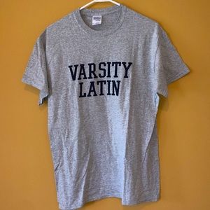 Gildan Brand Gray Cotton “Varsity Latin” Shirt Size Medium